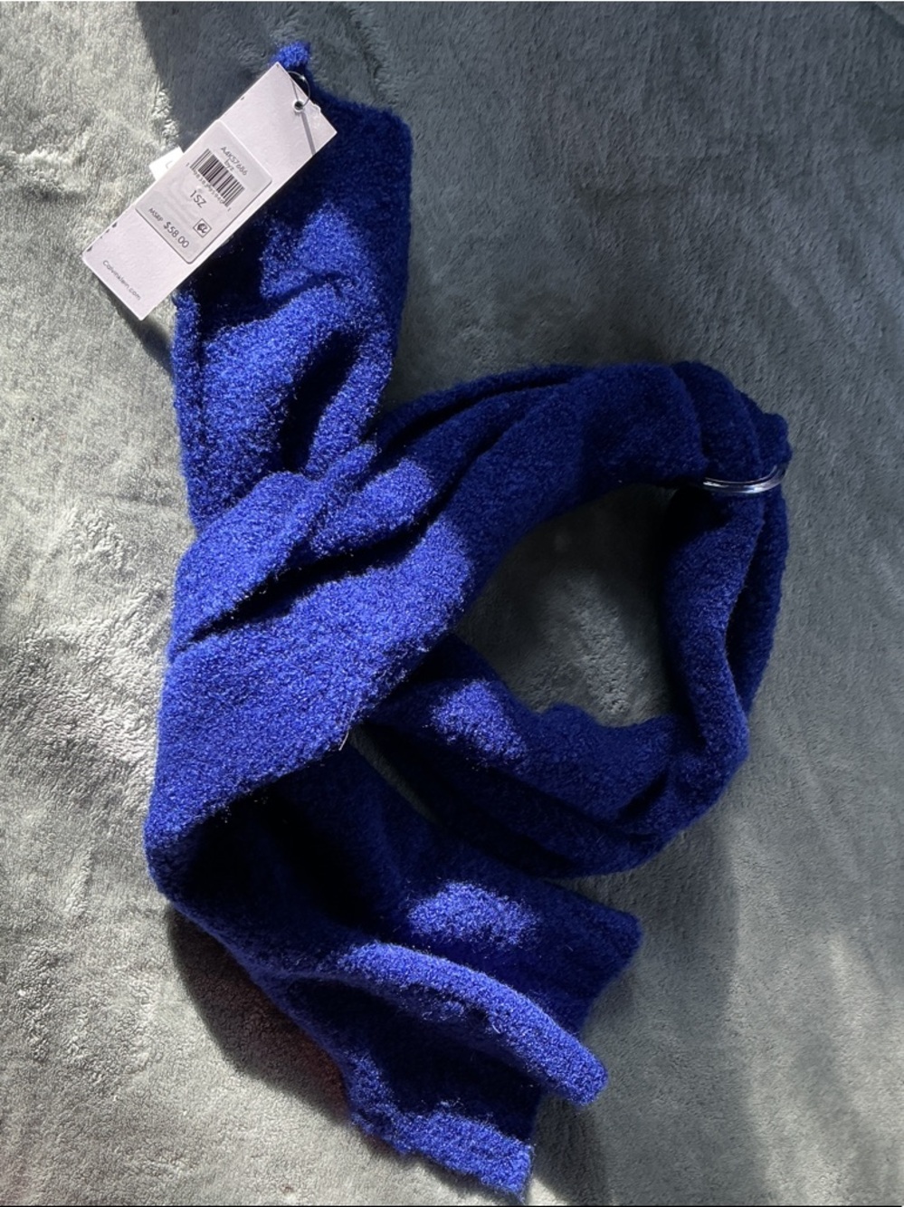 Rich Cobalt Knit Loop Scarf with Silver Ring